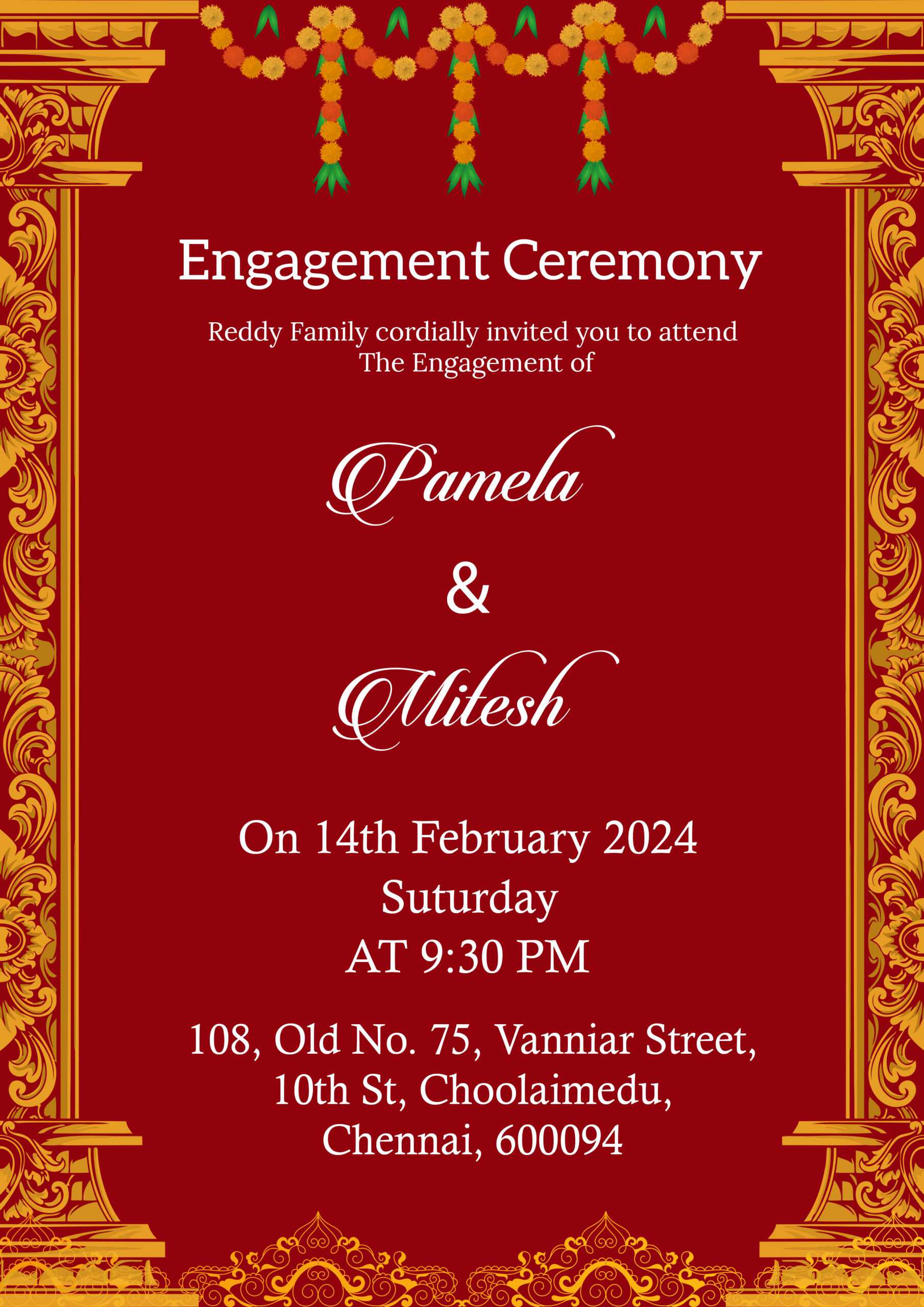 Simple South Indian Ring ceremony invite card Design - designed by Pratik  Do… | Engagement invitations, Indian wedding invitation cards, Cartoon wedding  invitations
